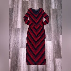 Almost Famous Red and Black Long Sleeve Dress bottom slits